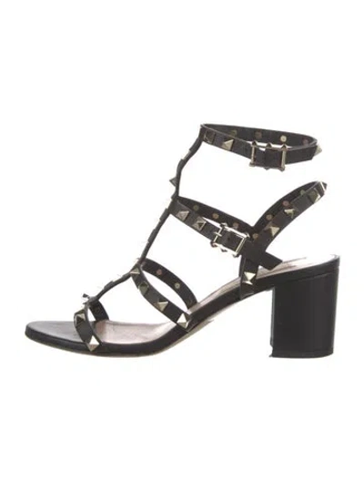 Pre-owned Valentino Garavani Rockstud Accents Leather Gladiator Sandals In Black