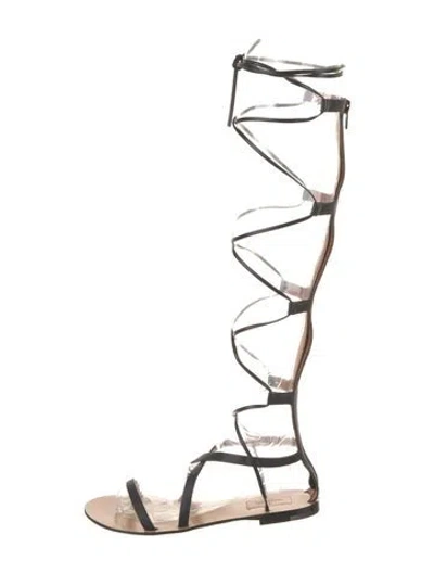 Pre-owned Valentino Garavani Rockstud Accents Leather Gladiator Sandals In Black