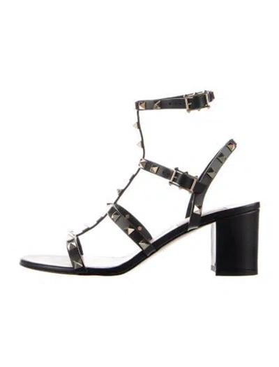 Pre-owned Valentino Garavani Rockstud Accents Leather Gladiator Sandals In Black