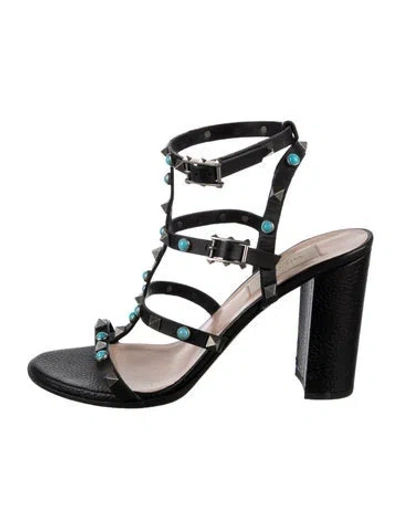 Pre-owned Valentino Garavani Rockstud Accents Leather Gladiator Sandals In Black