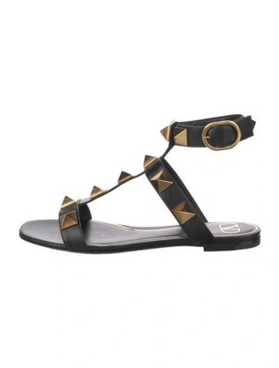 Pre-owned Valentino Garavani Rockstud Accents Leather Gladiator Sandals In Black