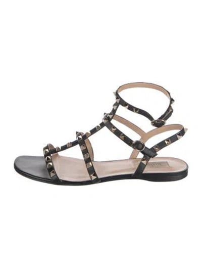 Pre-owned Valentino Garavani Rockstud Accents Leather Gladiator Sandals In Black