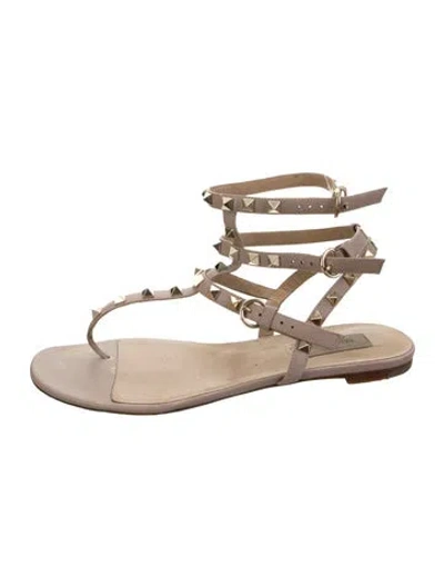 Pre-owned Valentino Garavani Rockstud Accents Leather Gladiator Sandals In Black