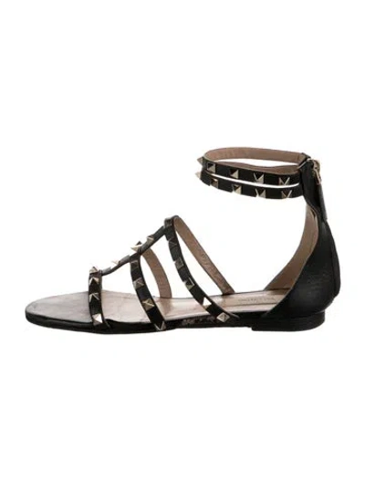 Pre-owned Valentino Garavani Rockstud Accents Leather Gladiator Sandals In Black