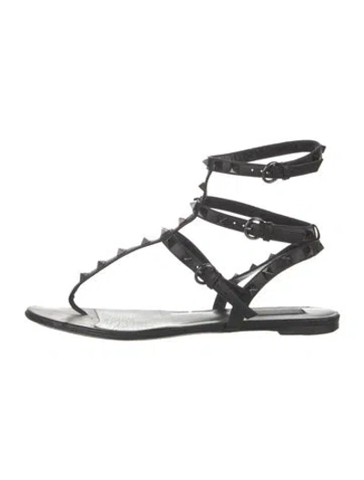 Pre-owned Valentino Garavani Rockstud Accents Leather Gladiator Sandals In Black