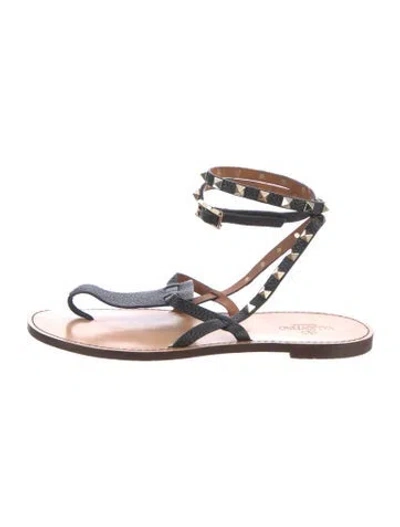 Pre-owned Valentino Garavani Rockstud Accents Leather Gladiator Sandals In Black