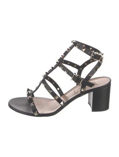 Pre-owned Valentino Garavani Rockstud Accents Leather Gladiator Sandals In Black
