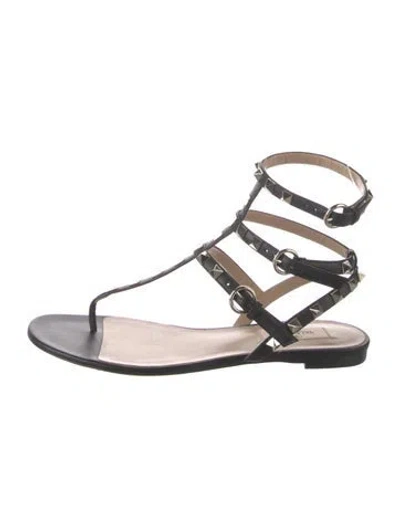 Pre-owned Valentino Garavani Rockstud Accents Leather Gladiator Sandals In Black