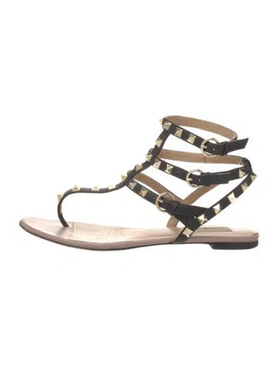 Pre-owned Valentino Garavani Rockstud Accents Leather Gladiator Sandals In Black