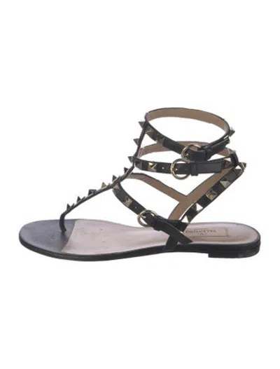 Pre-owned Valentino Garavani Rockstud Accents Leather Gladiator Sandals In Black