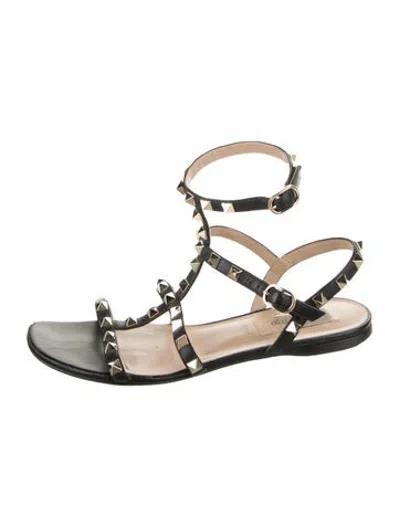 Pre-owned Valentino Garavani Rockstud Accents Leather Gladiator Sandals In Black