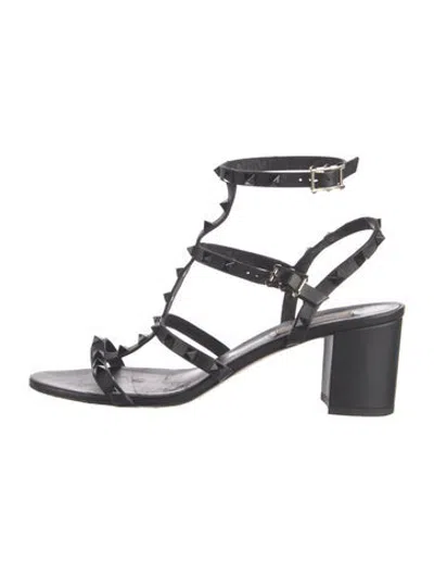 Pre-owned Valentino Garavani Rockstud Accents Leather Gladiator Sandals In Black