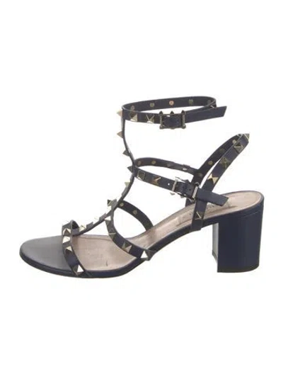 Pre-owned Valentino Garavani Rockstud Accents Leather Gladiator Sandals In Blue