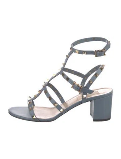 Pre-owned Valentino Garavani Rockstud Accents Leather Gladiator Sandals In Blue
