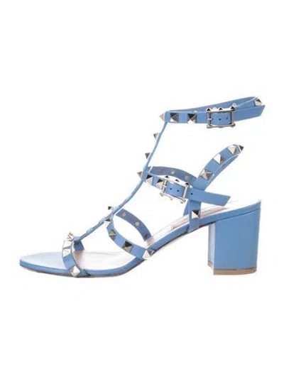 Pre-owned Valentino Garavani Rockstud Accents Leather Gladiator Sandals In Blue