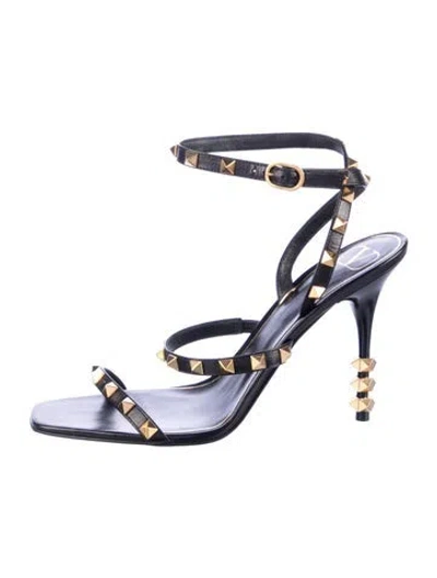 Pre-owned Valentino Garavani Rockstud Accents Leather Gladiator Sandals In Blue