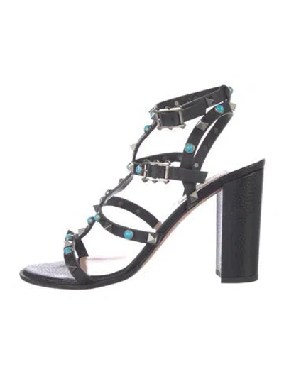 Pre-owned Valentino Garavani Rockstud Accents Leather Gladiator Sandals In Blue