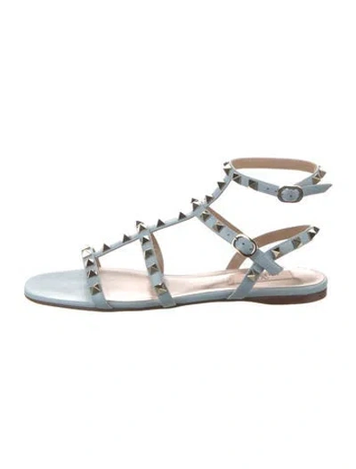 Pre-owned Valentino Garavani Rockstud Accents Leather Gladiator Sandals In Blue