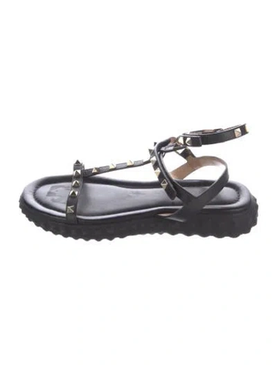 Pre-owned Valentino Garavani Rockstud Accents Leather Gladiator Sandals In Blue