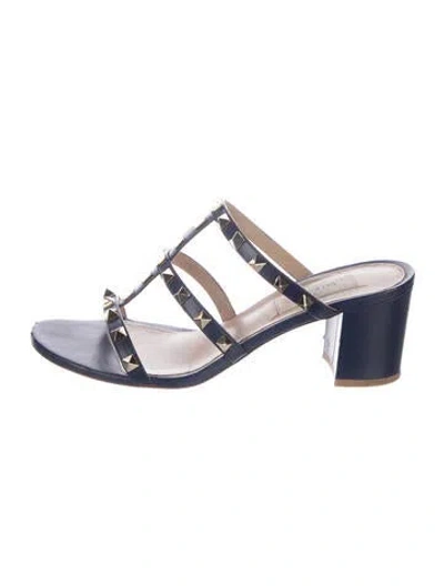 Pre-owned Valentino Garavani Rockstud Accents Leather Gladiator Sandals In Blue