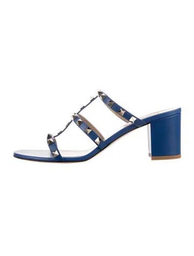Pre-owned Valentino Garavani Rockstud Accents Leather Gladiator Sandals In Blue