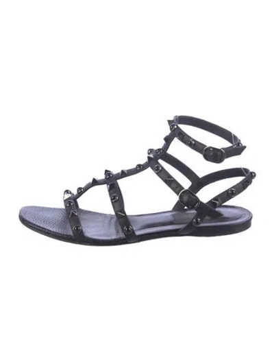 Pre-owned Valentino Garavani Rockstud Accents Leather Gladiator Sandals In Blue