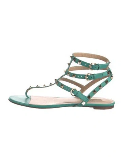 Pre-owned Valentino Garavani Rockstud Accents Leather Gladiator Sandals In Blue