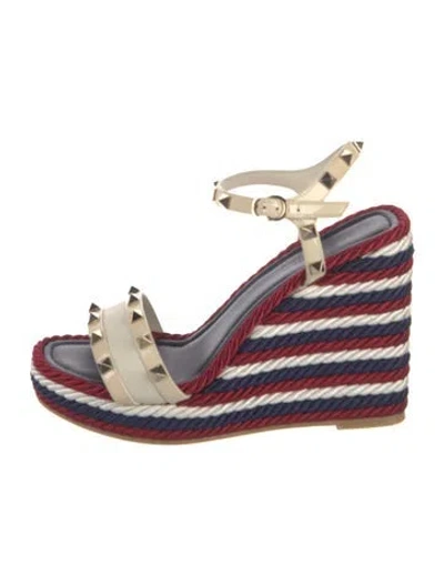 Pre-owned Valentino Garavani Rockstud Accents Leather Gladiator Sandals In Blue