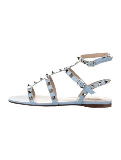 Pre-owned Valentino Garavani Rockstud Accents Leather Gladiator Sandals In Blue