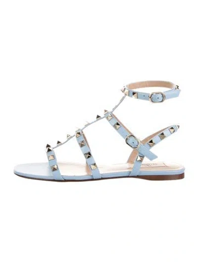 Pre-owned Valentino Garavani Rockstud Accents Leather Gladiator Sandals In Blue