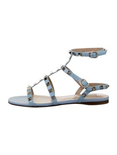 Pre-owned Valentino Garavani Rockstud Accents Leather Gladiator Sandals In Blue
