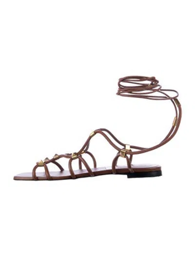 Pre-owned Valentino Garavani Rockstud Accents Leather Gladiator Sandals In Blue
