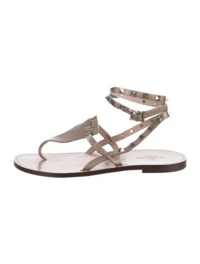 Pre-owned Valentino Garavani Rockstud Accents Leather Gladiator Sandals In Brown