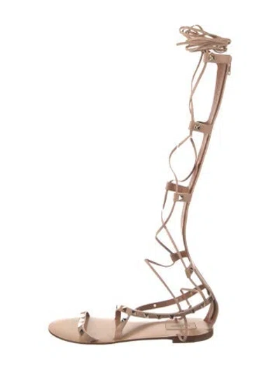 Pre-owned Valentino Garavani Rockstud Accents Leather Gladiator Sandals In Brown