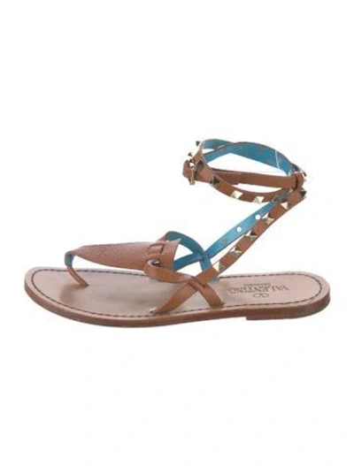 Pre-owned Valentino Garavani Rockstud Accents Leather Gladiator Sandals In Brown