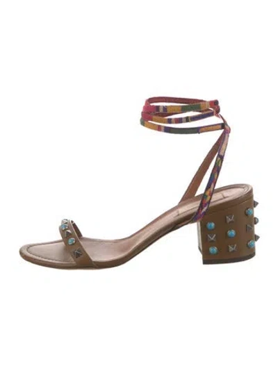 Pre-owned Valentino Garavani Rockstud Accents Leather Gladiator Sandals In Brown