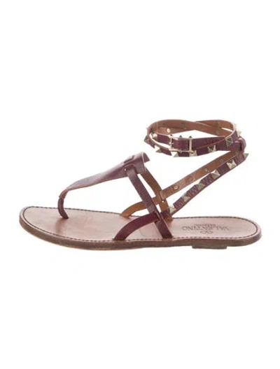 Pre-owned Valentino Garavani Rockstud Accents Leather Gladiator Sandals In Brown
