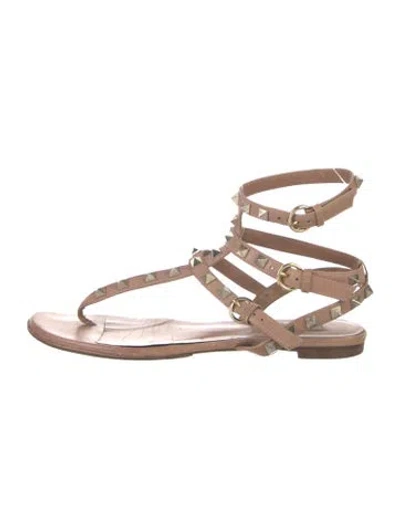 Pre-owned Valentino Garavani Rockstud Accents Leather Gladiator Sandals In Brown
