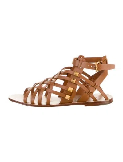Pre-owned Valentino Garavani Rockstud Accents Leather Gladiator Sandals In Brown