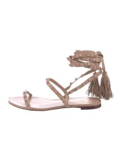 Pre-owned Valentino Garavani Rockstud Accents Leather Gladiator Sandals In Brown