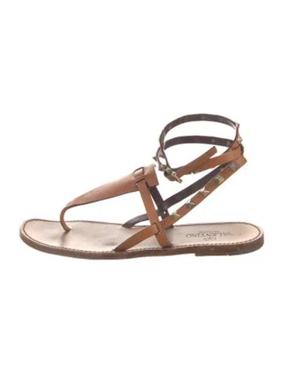 Pre-owned Valentino Garavani Rockstud Accents Leather Gladiator Sandals In Brown