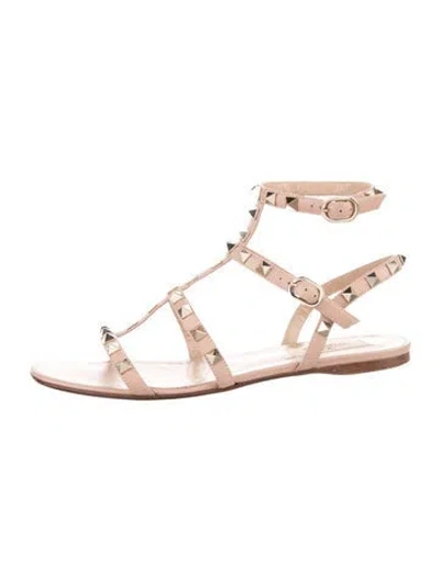 Pre-owned Valentino Garavani Rockstud Accents Leather Gladiator Sandals In Brown