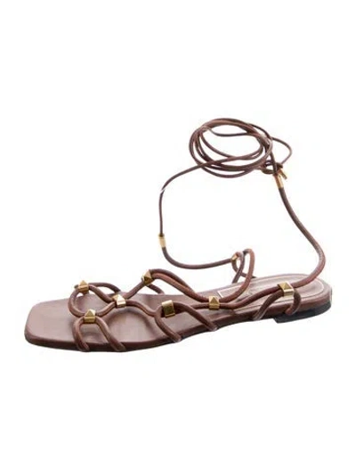 Pre-owned Valentino Garavani Rockstud Accents Leather Gladiator Sandals In Brown