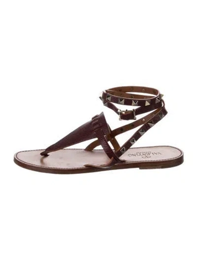 Pre-owned Valentino Garavani Rockstud Accents Leather Gladiator Sandals In Brown