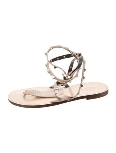 Pre-owned Valentino Garavani Rockstud Accents Leather Gladiator Sandals In Brown