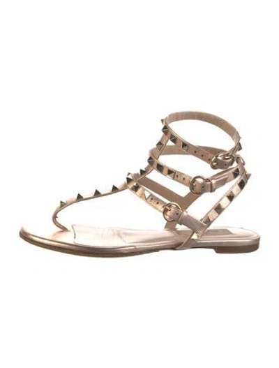 Pre-owned Valentino Garavani Rockstud Accents Leather Gladiator Sandals In Brown