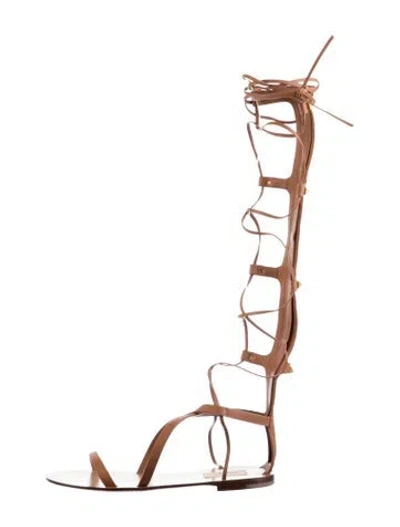 Pre-owned Valentino Garavani Rockstud Accents Leather Gladiator Sandals In Brown
