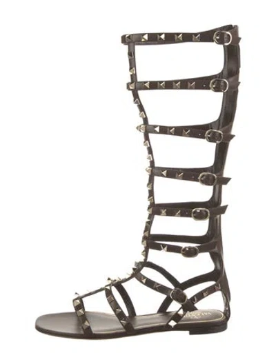 Pre-owned Valentino Garavani Rockstud Accents Leather Gladiator Sandals In Brown