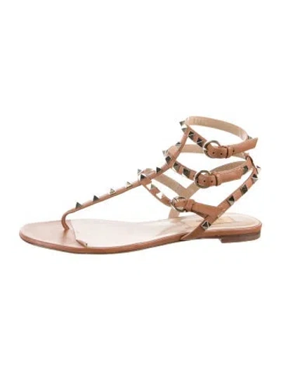 Pre-owned Valentino Garavani Rockstud Accents Leather Gladiator Sandals In Brown