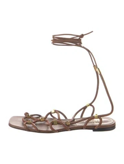 Pre-owned Valentino Garavani Rockstud Accents Leather Gladiator Sandals In Brown